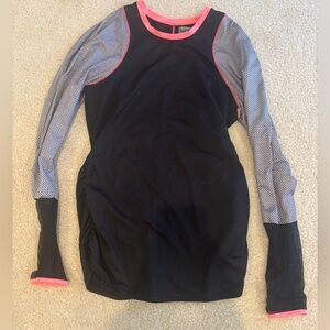Lucky in Love Black Long Sleeve Athletic Top with Pink Trim